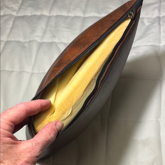 Vintage 12x12 inch Brown Faux Leather Accent Throw Pillow - Picture 3 of 7